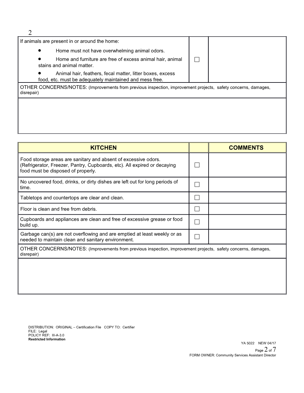 YA 5022 - Foster Care Cleanliness Standards