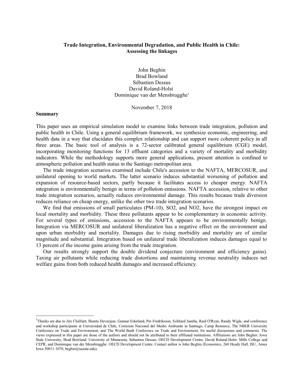 Trade Integration, Environmental Degradation, and Public Health in Chile