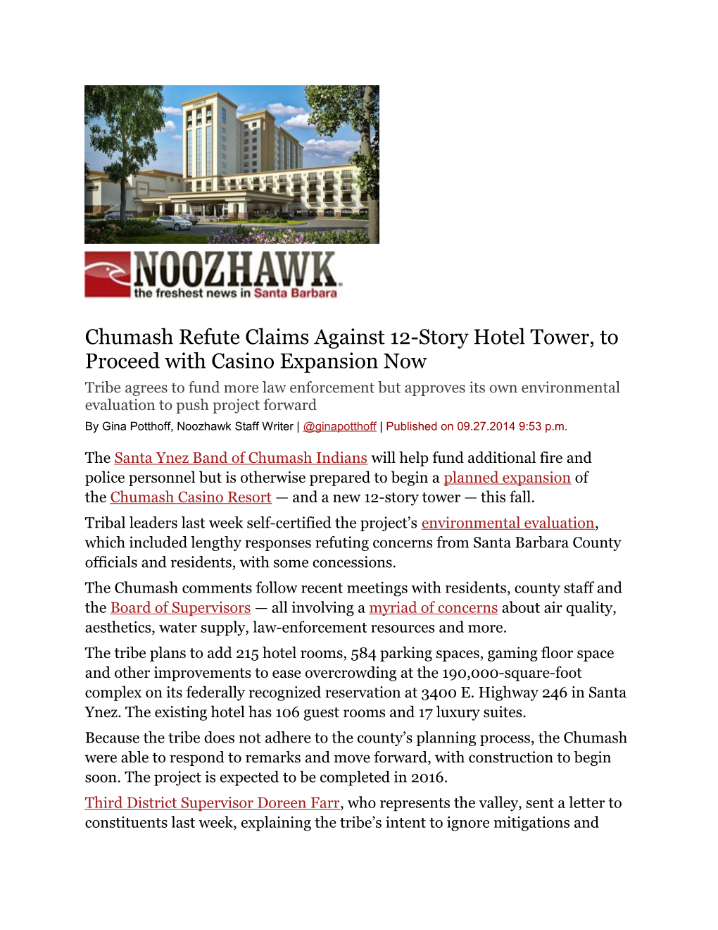 Chumash Refute Claims Against 12-Story Hotel Tower, to Proceed with Casino Expansion Now