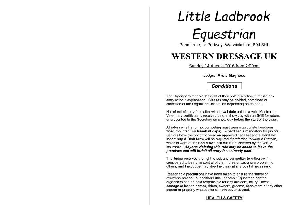 Ladbrook Western Dressage Classes