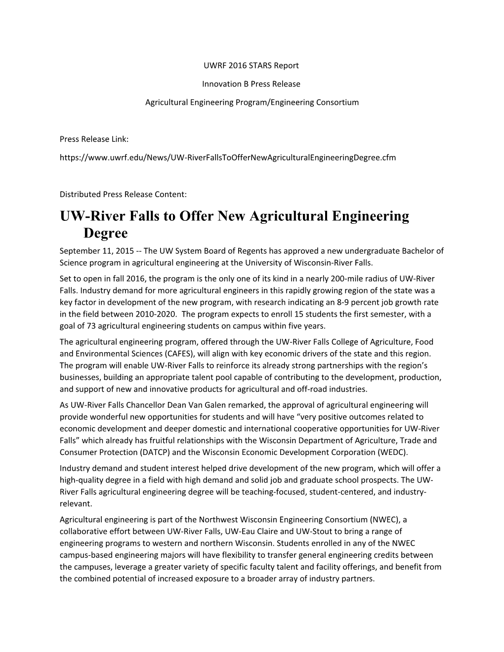 Agricultural Engineering Program/Engineering Consortium