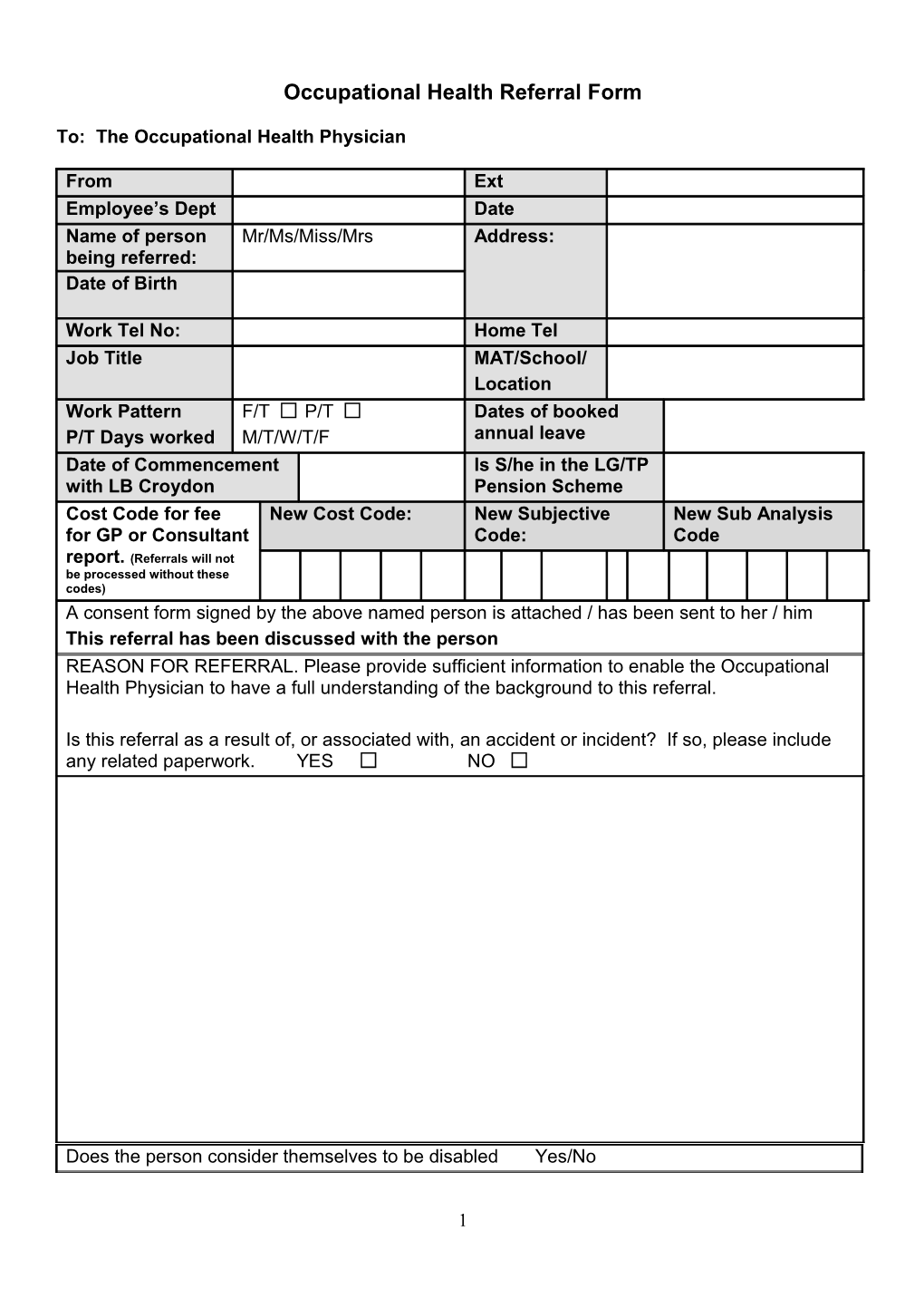 Occupational Health Referrals