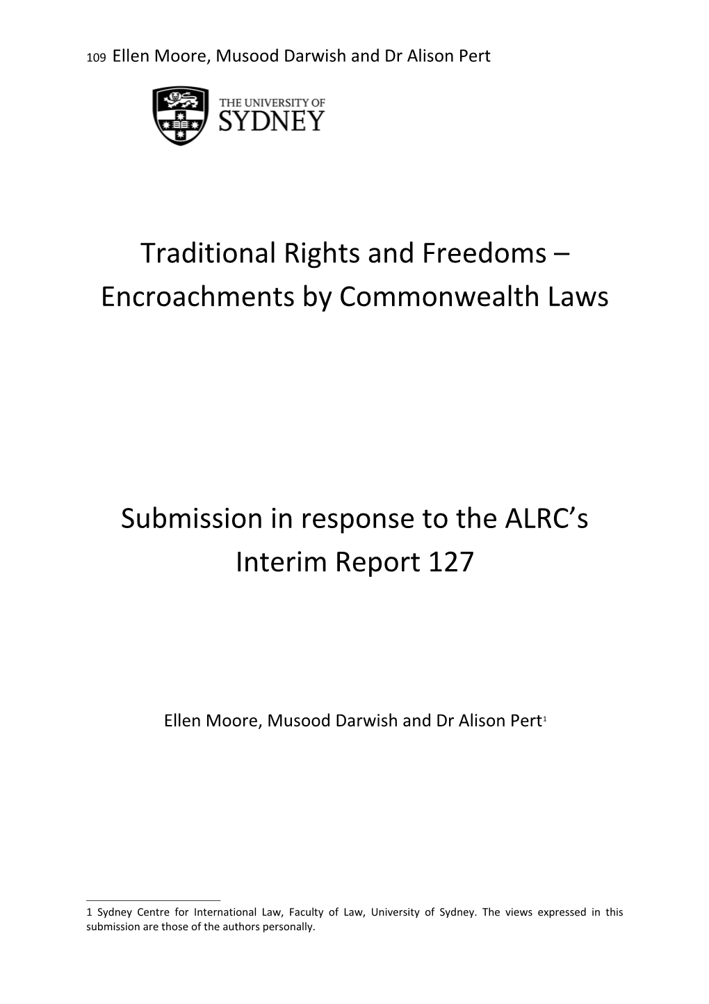 Traditional Rights and Freedoms Encroachments by Commonwealth Laws