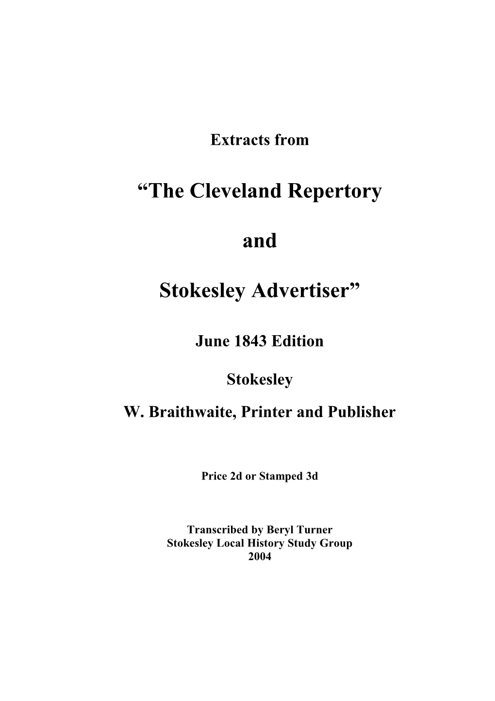 Cleveland Repertory & Stokesley Advertiser Jun 1843