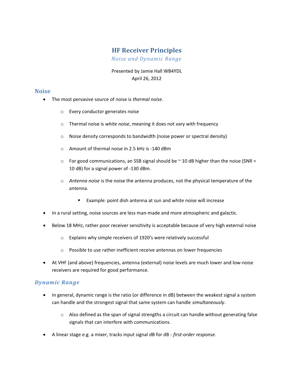 HF Receiver Principles