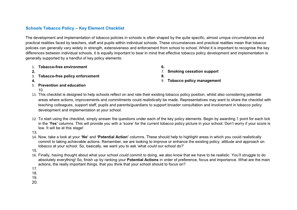 Schools Tobacco Policy Key Element Checklist