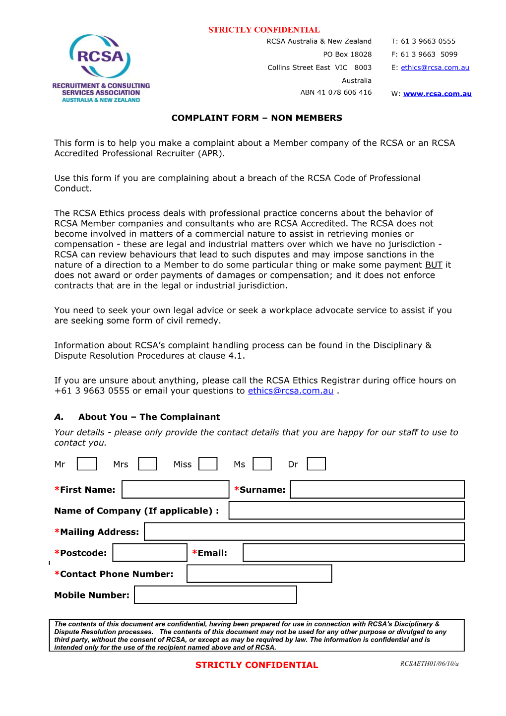 Complaint Form Non Members