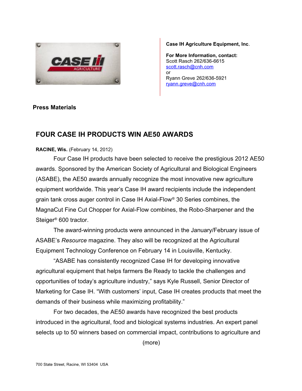 2012-2-14 Four Case IH Products Win AE50 Awards FINAL