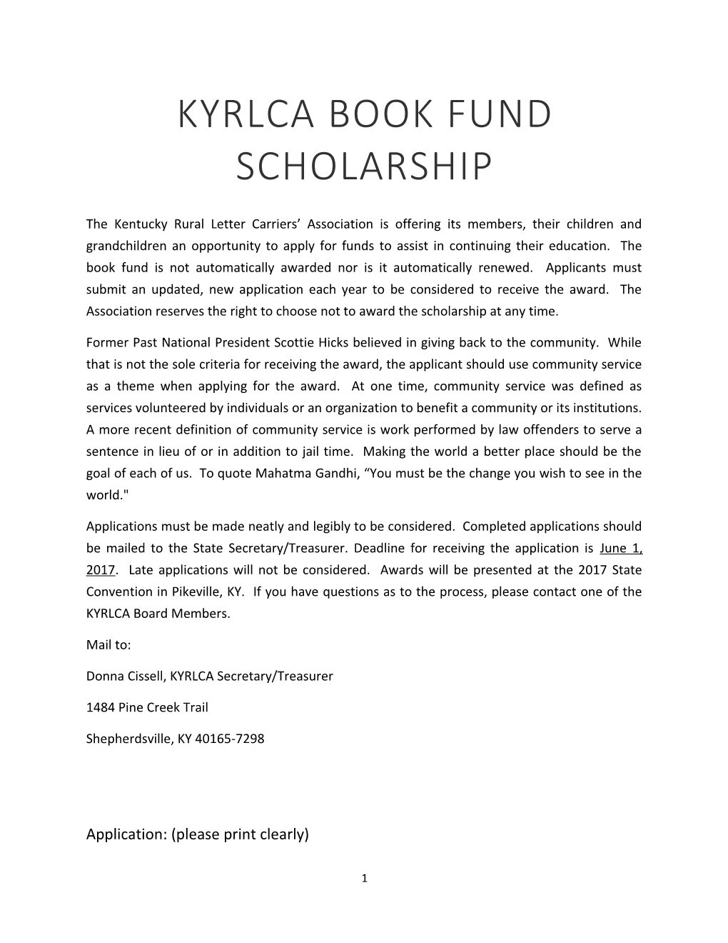 KYRLCA Book Fund Scholarship