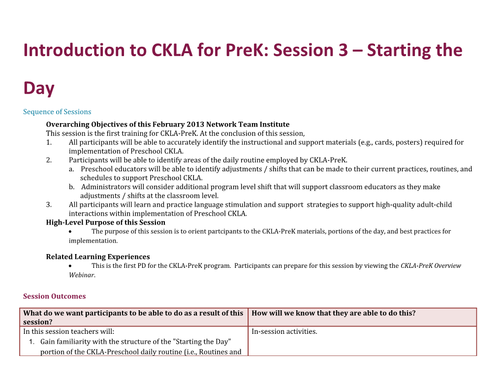 Introduction to CKLA for Prek: Session 3 Starting the Day
