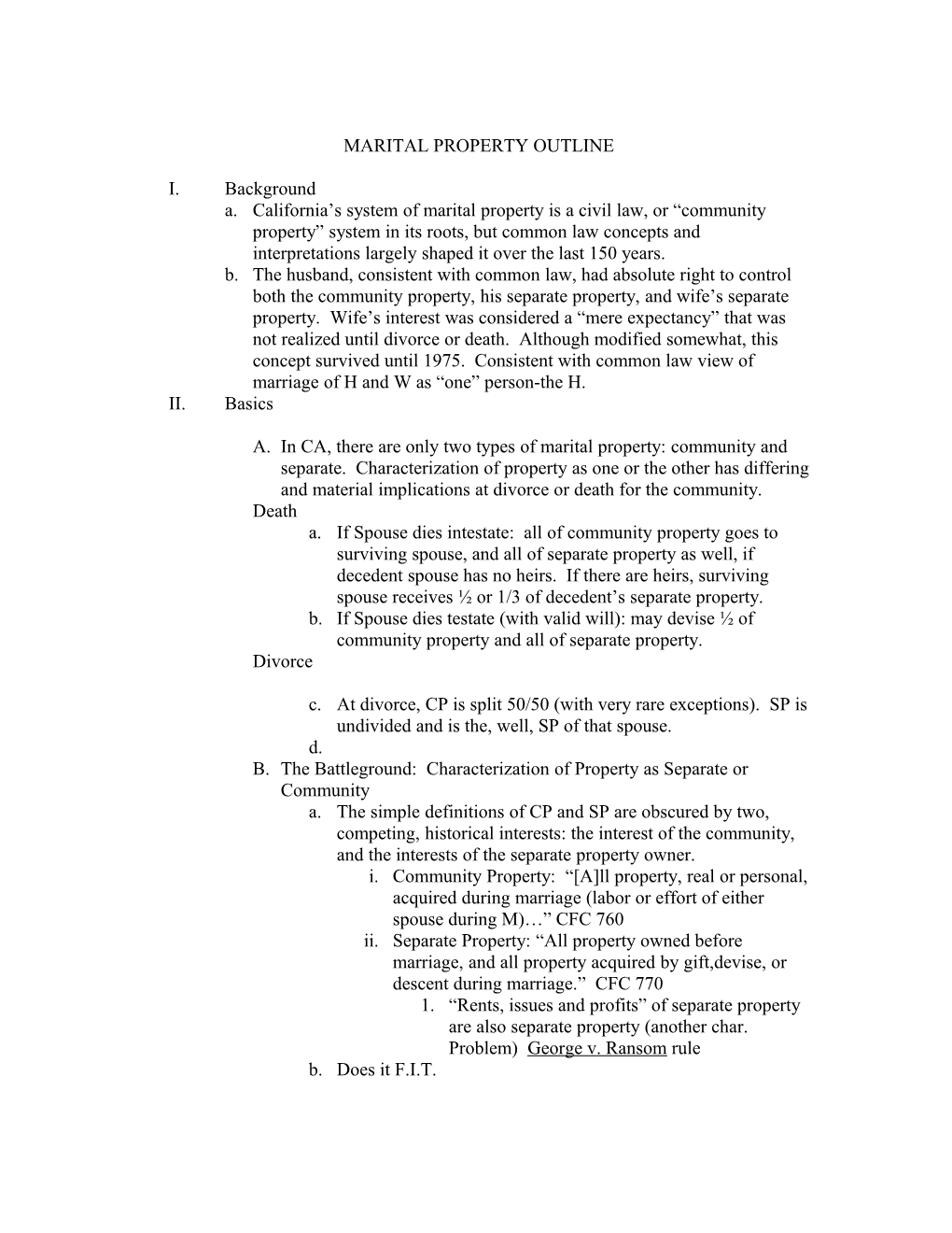 Marital Property Outline