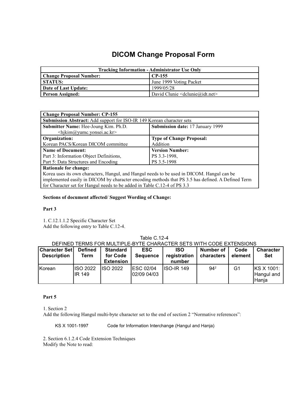 DICOM Change Proposal Form