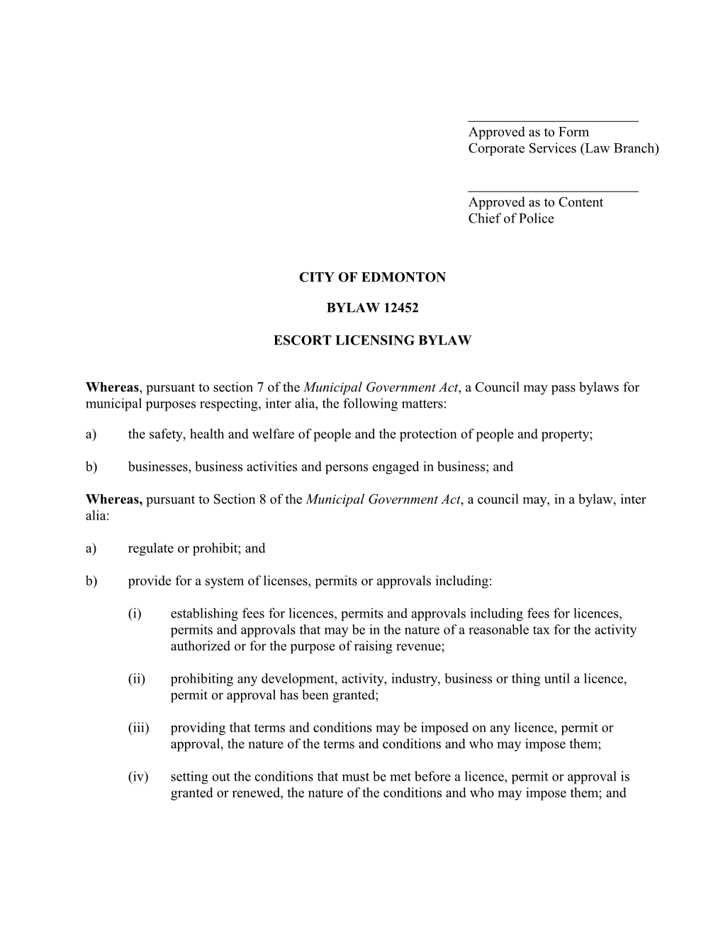 Report Attachment - Bylaw for Community Services Committee October 23, 2000 Meeting