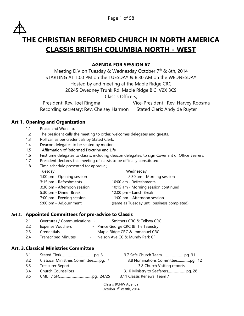 Classis British Columbia North - West