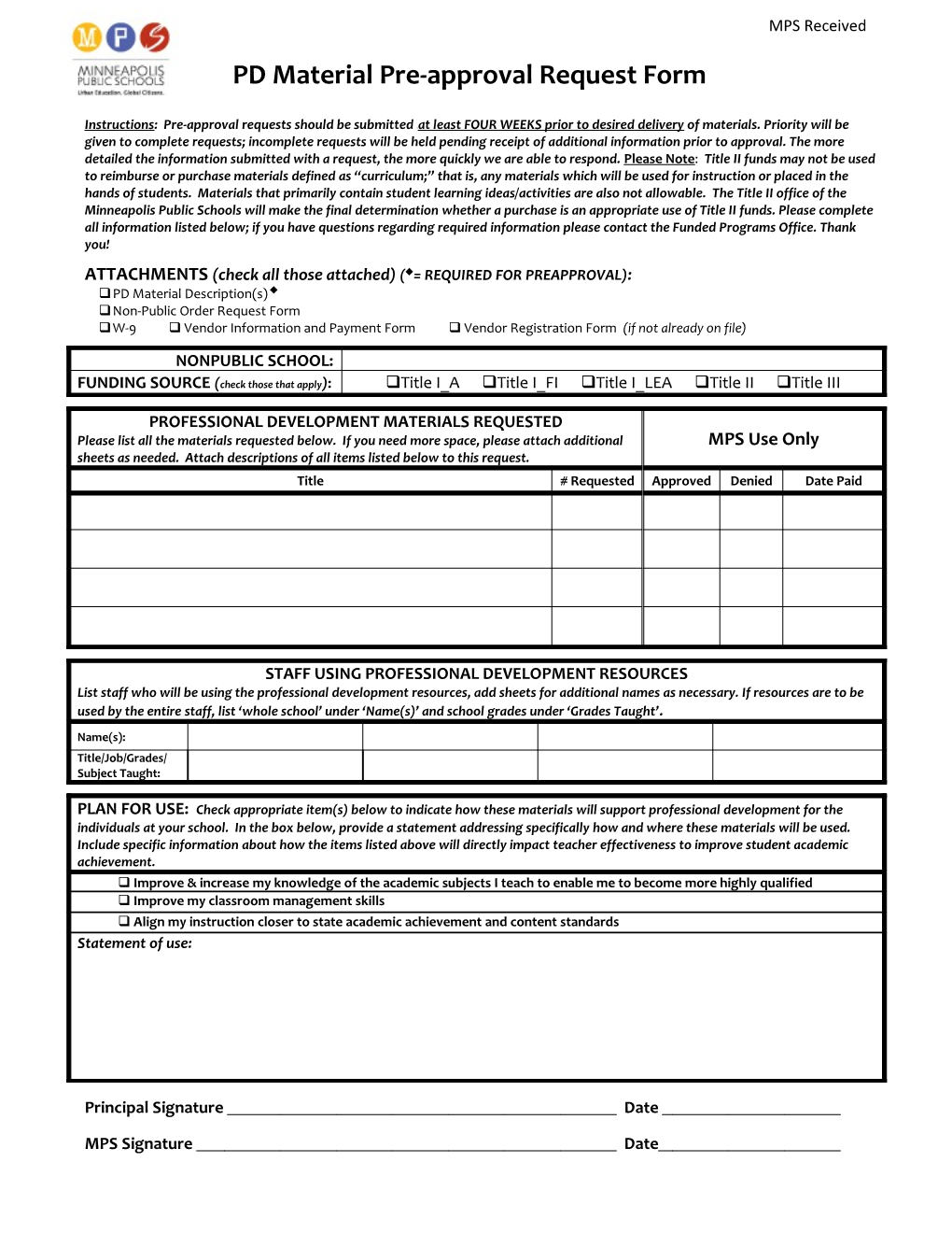 PD Material Pre-Approval Request Form