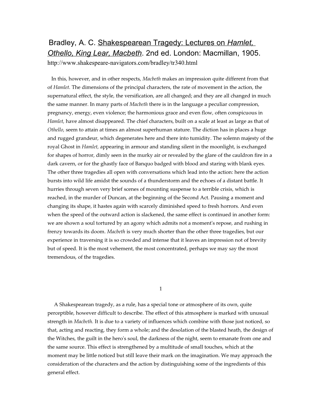 Bradley,A.C. Shakespearean Tragedy: Lectures on Hamlet, Othello, King Lear, Macbeth. 2Nded