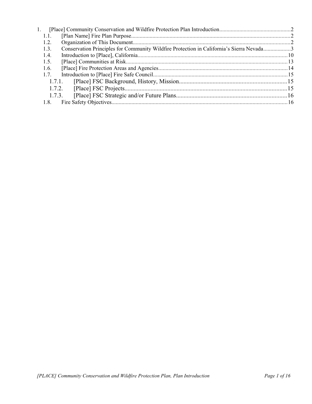 1. Place Community Conservation and Wildfire Protection Plan Introduction