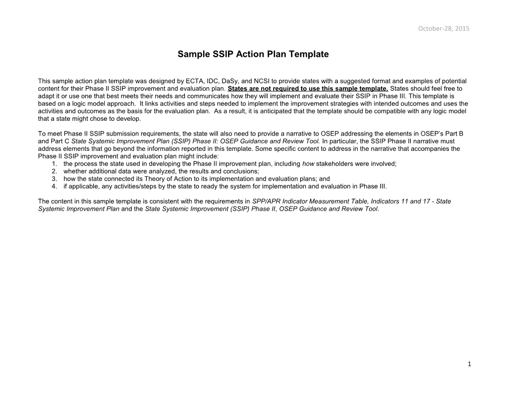 Sample Ssipaction Plan Template