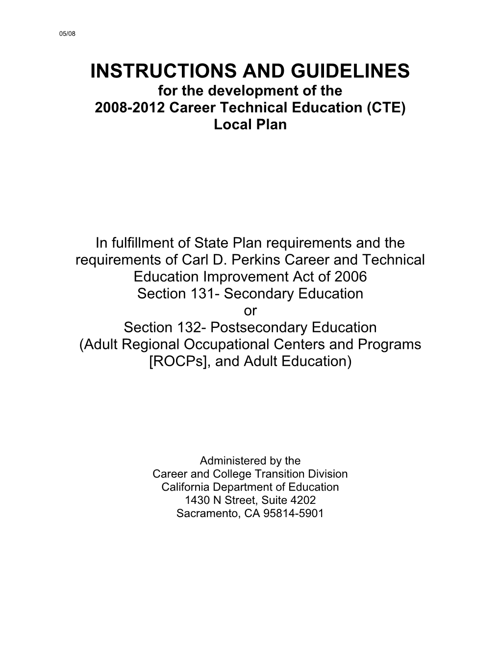 Local Plan Instructions and Guidelines - Perkins (CA Dept of Education)