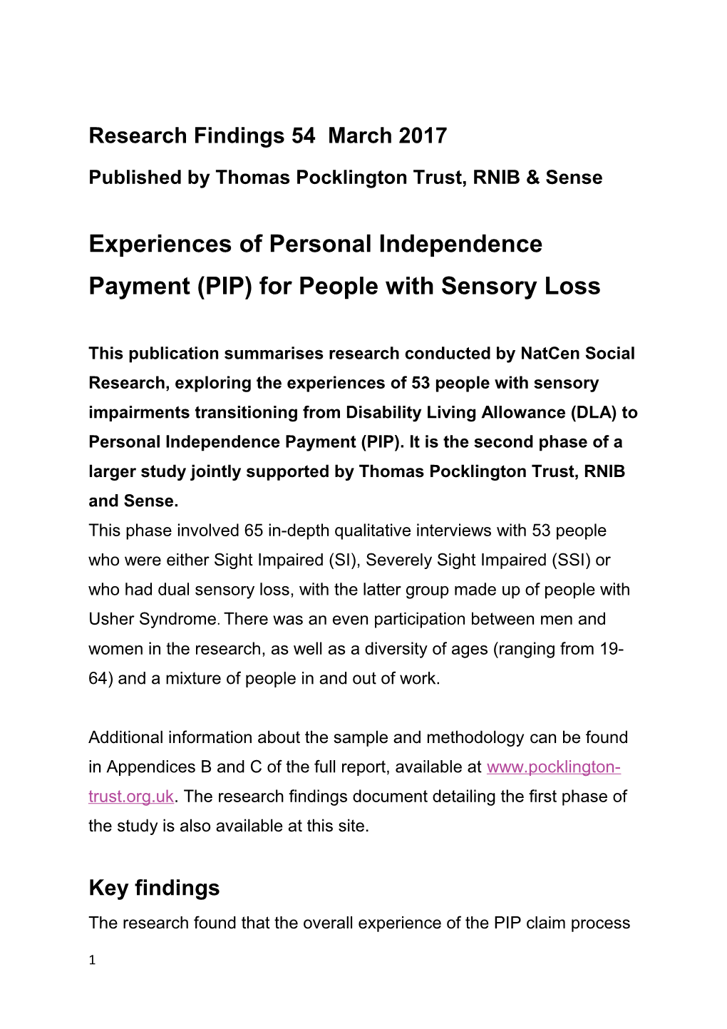 Published by Thomas Pocklington Trust, RNIB & Sense