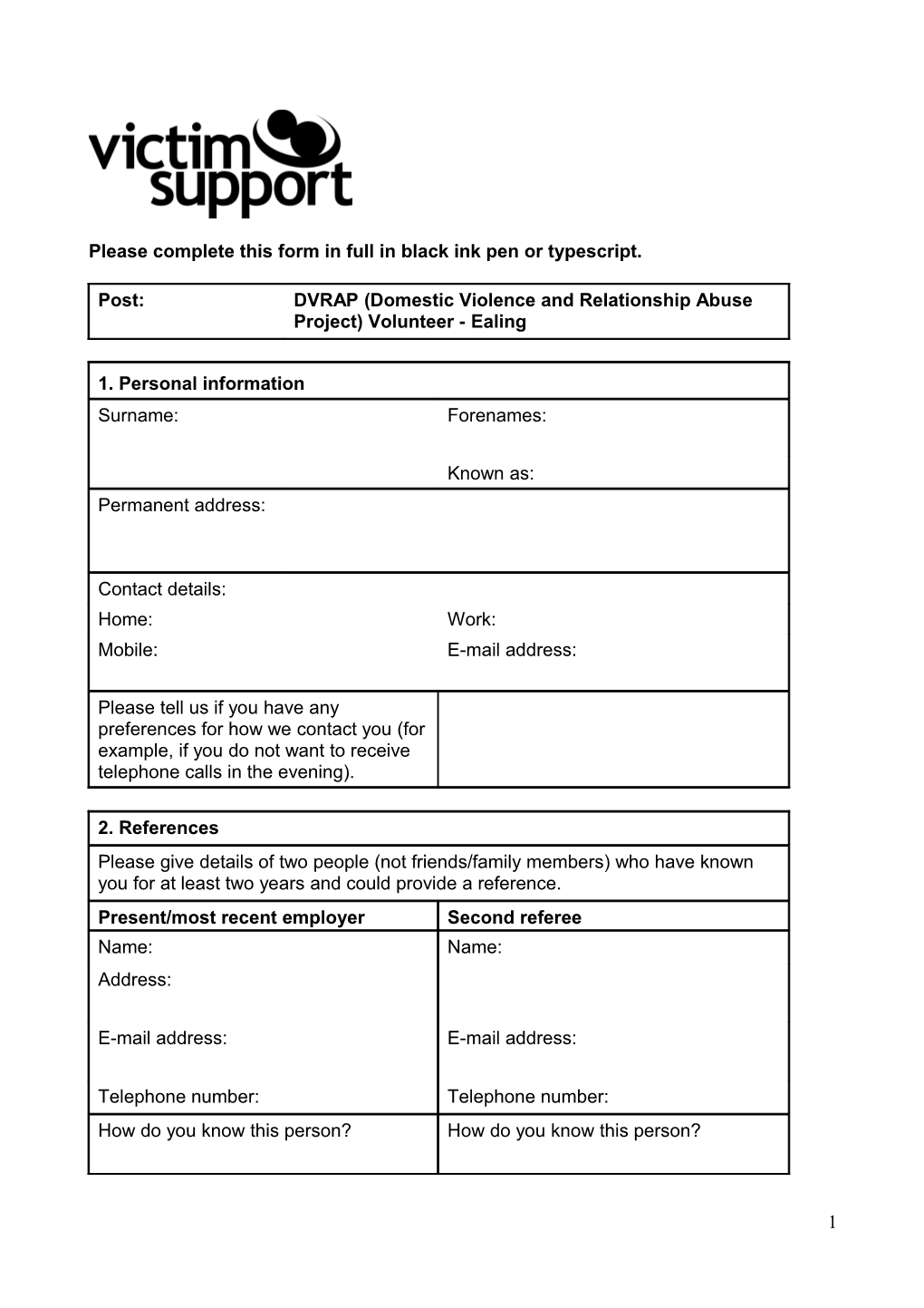 Please Complete This Form in Full in Black Ink Pen Or Typescript