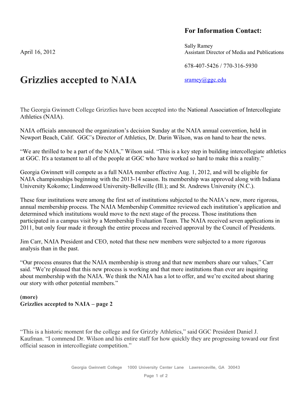 Grizzliesaccepted to NAIA