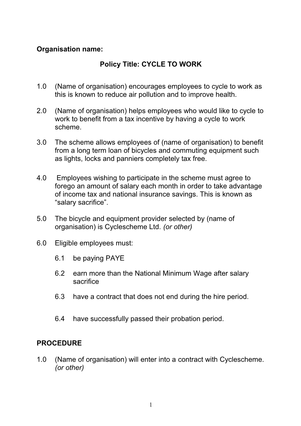 Policy Title: CYCLE to WORK