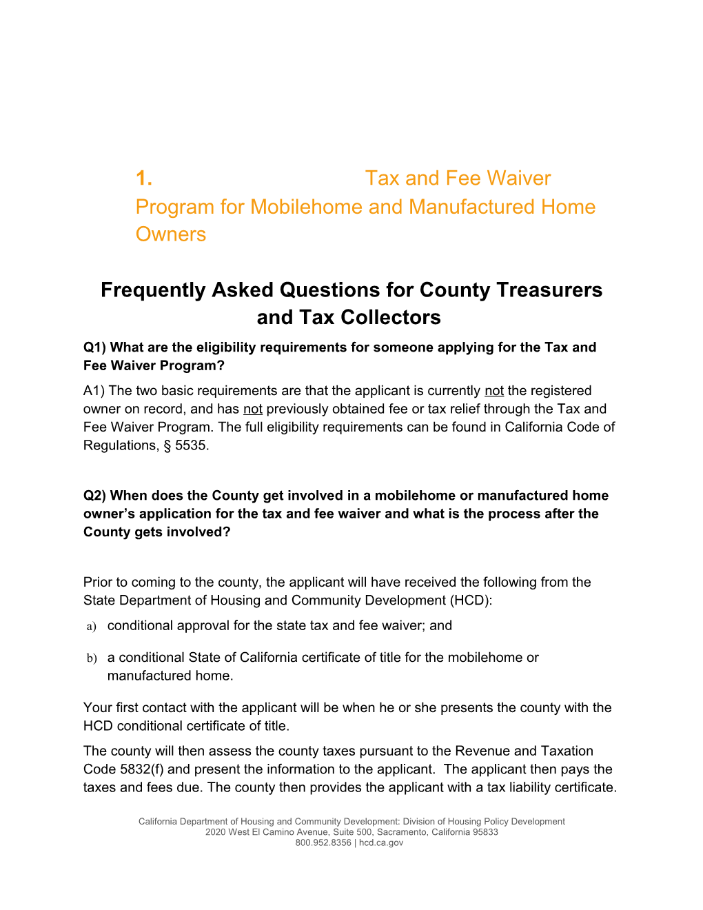 Frequently Asked Questions for County Treasurers and Tax Collectors