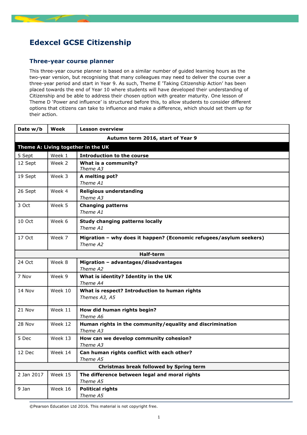 Three-Year Course Planner