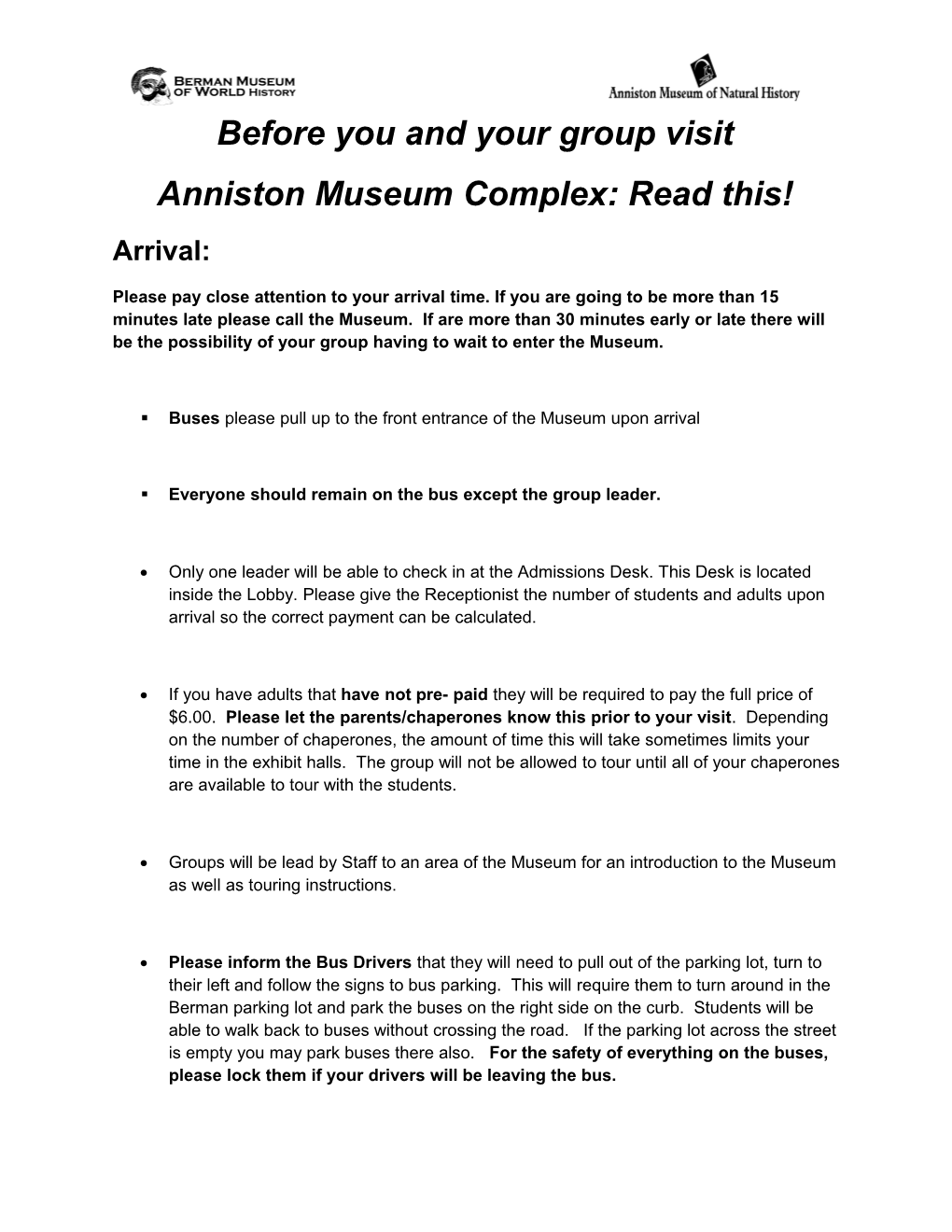 Anniston Museum Complex: Read This!