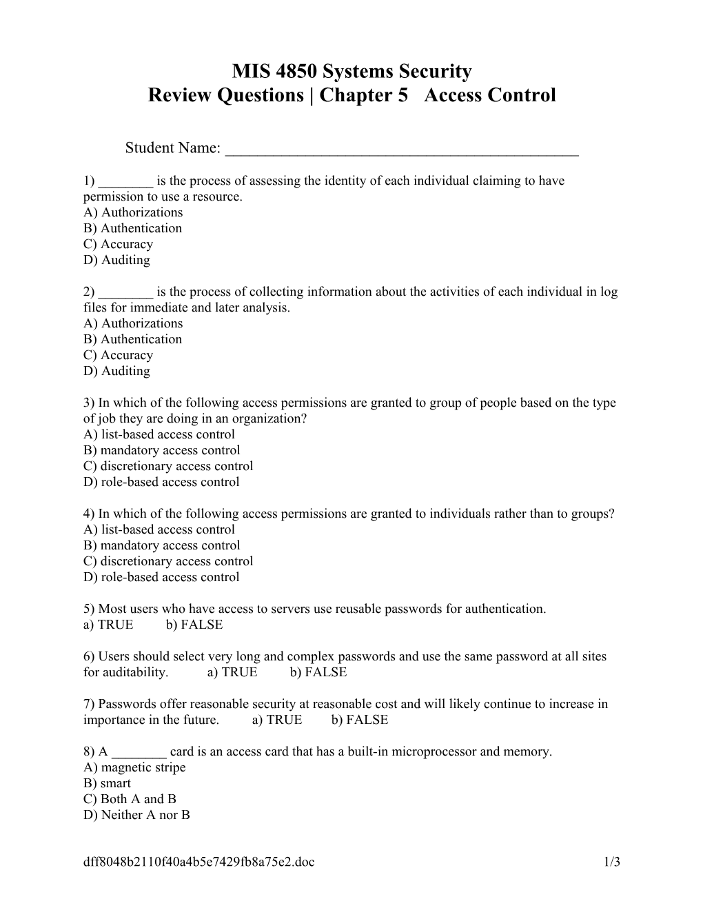Review Questions Chapter 5 Access Control