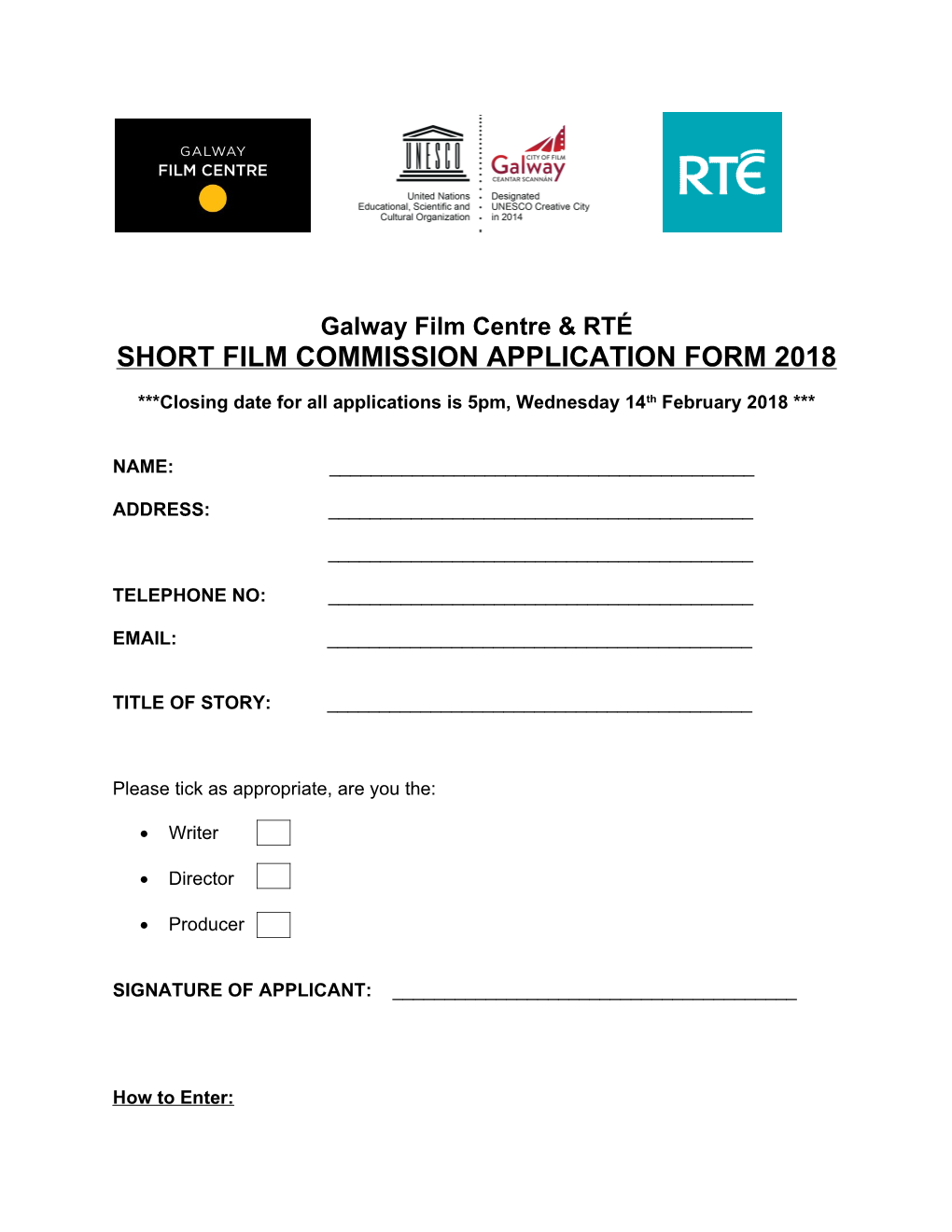 Short Film Commission Application Form 2018