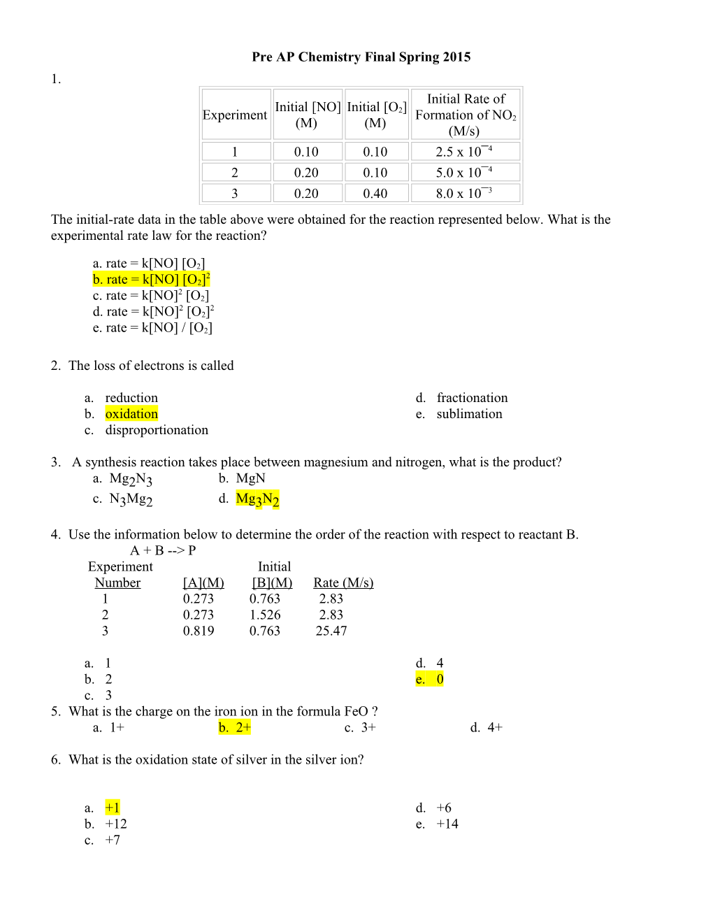 Chemistry Spring Final 2005