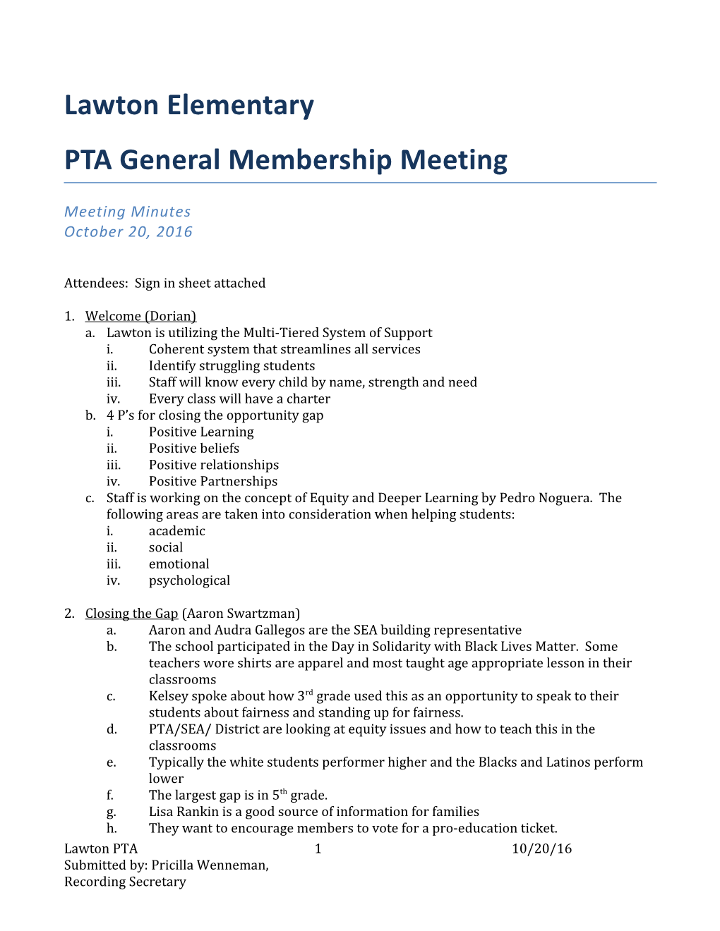 PTA General Membership Meeting