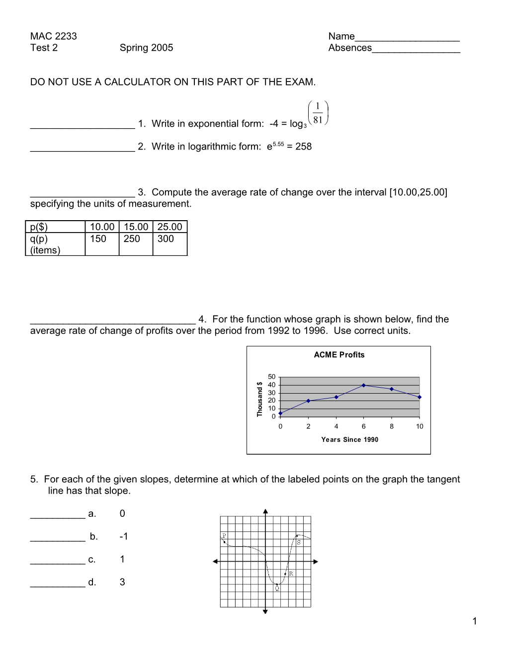 Do Not Use a Calculator on This Part of the Exam