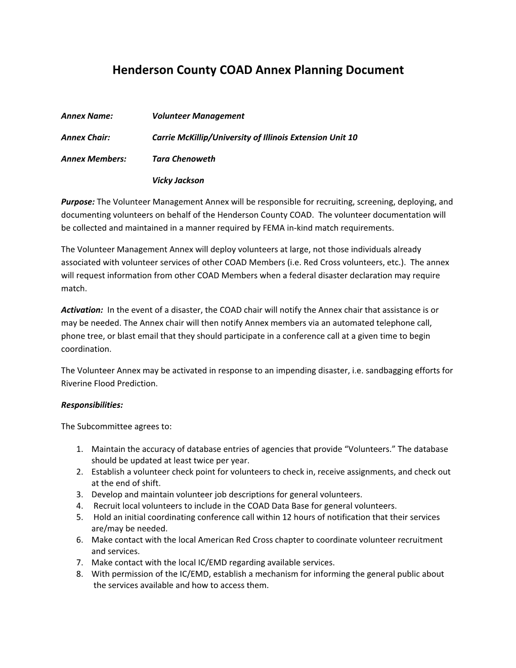 Henderson County COAD Annex Planning Document