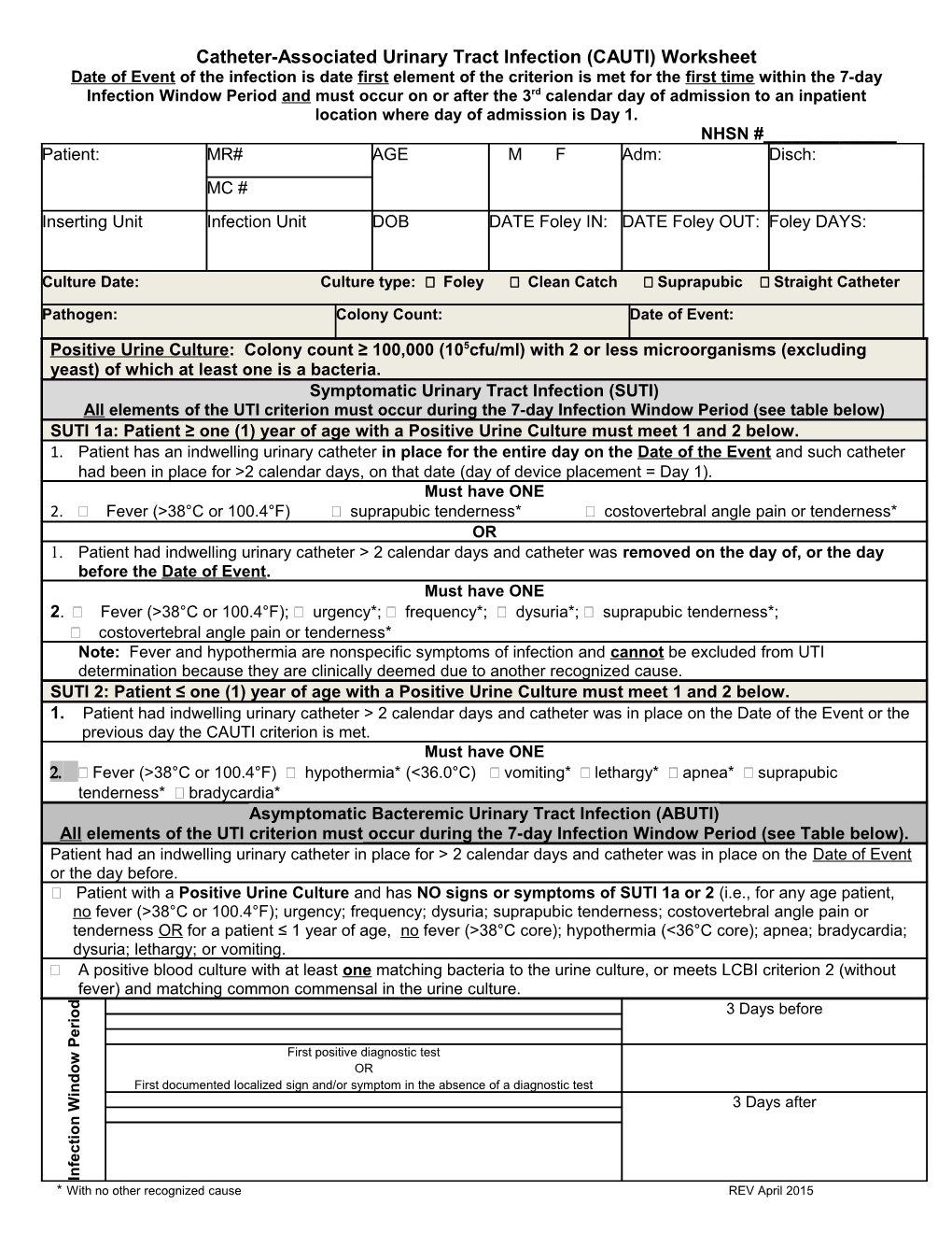 Catheter-Associated Urinary Tract Infection Worksheet