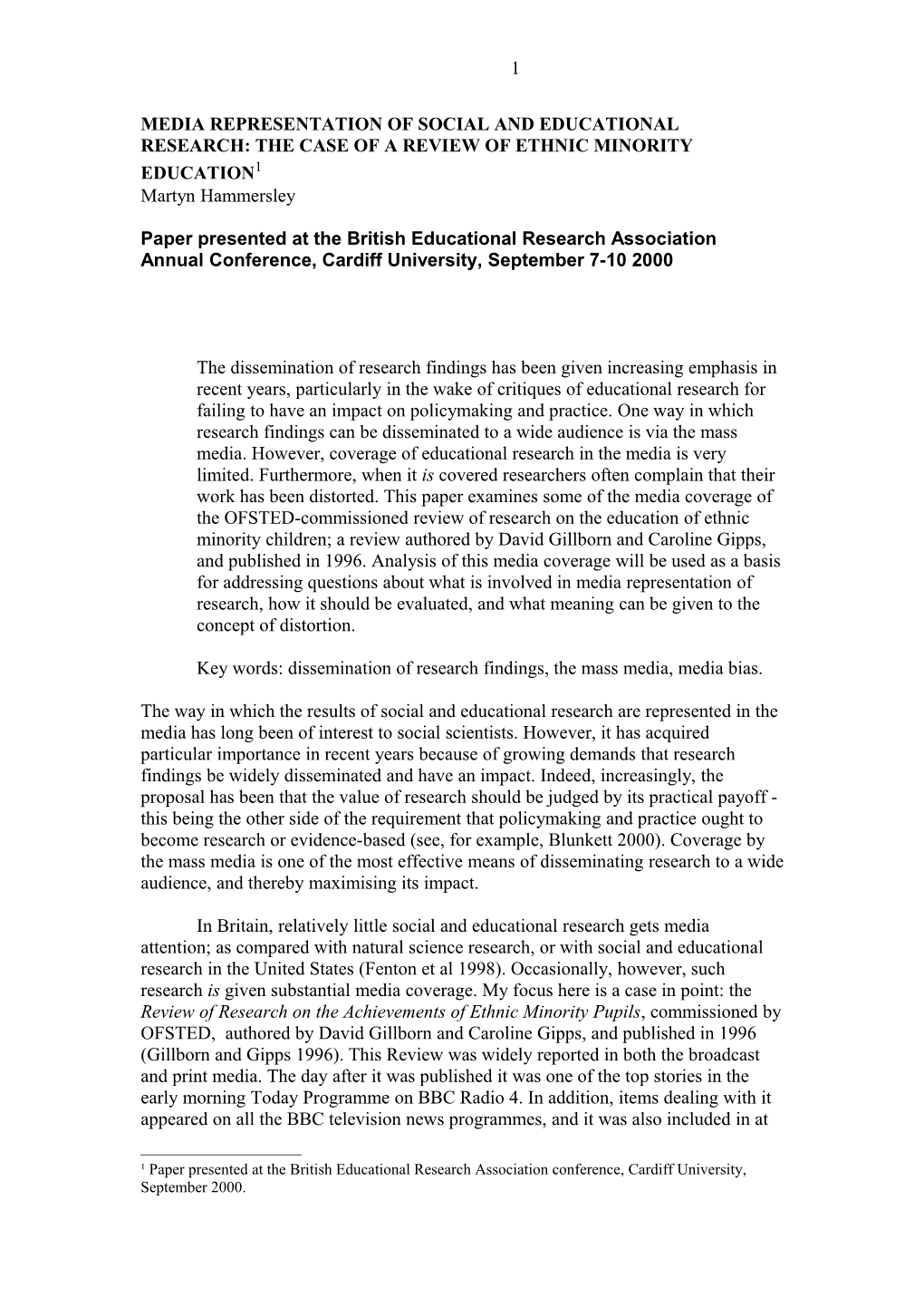 Media Representation of Social and Educational Research: the Case of a Review of Ethnic