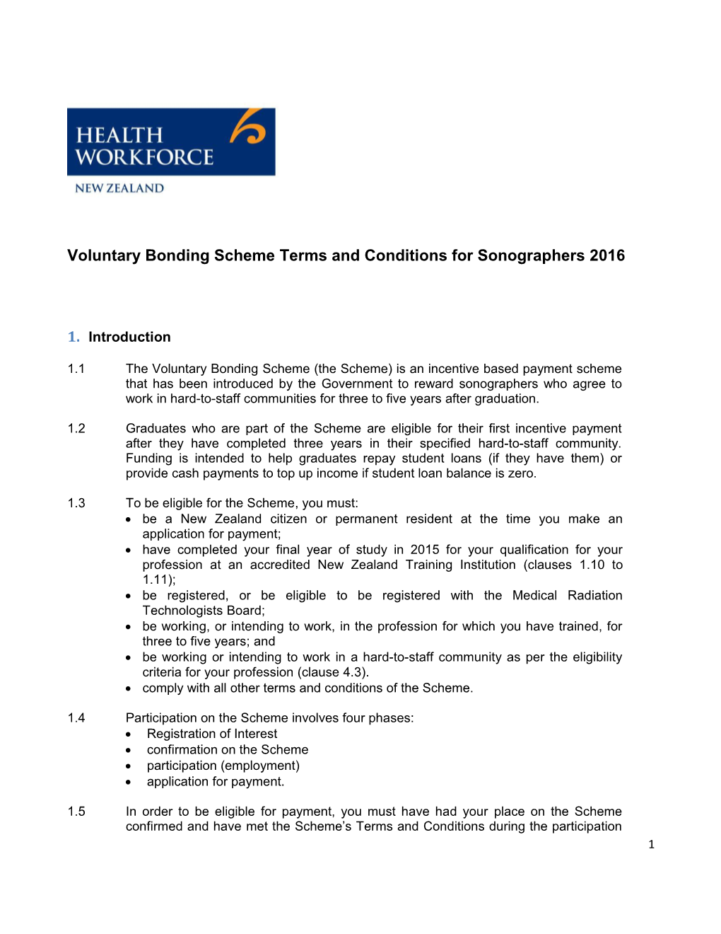 Voluntary Bonding Scheme Terms and Conditions for Sonographers 2016