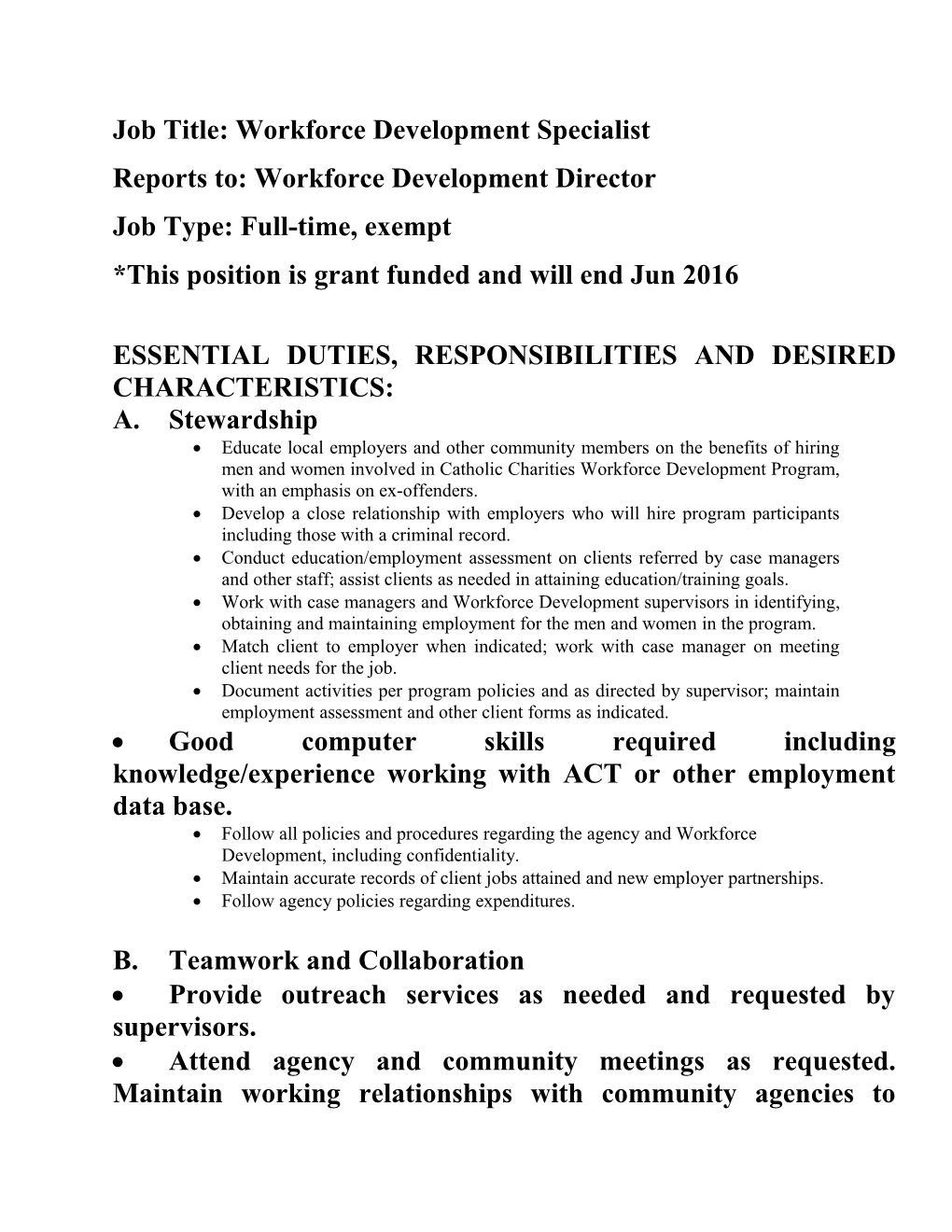 Job Title: Workforce Development Specialist