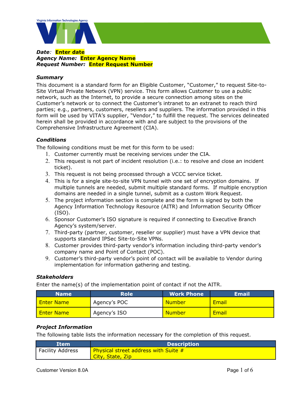 8-004 Site to Site VPN Form