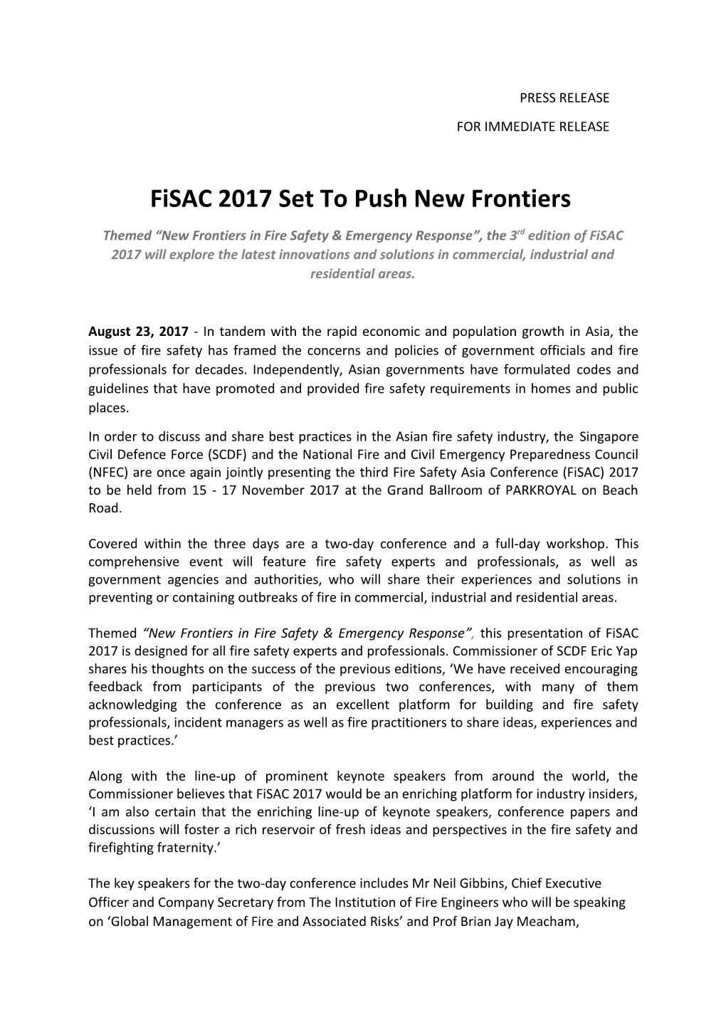 Fisac 2017Set to Push New Frontiers