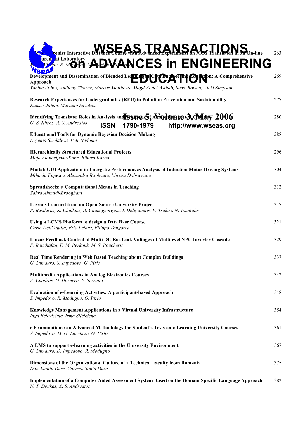 WSEAS Trans. on ADVANCES in ENGINEERING EDUCATION, May 2006