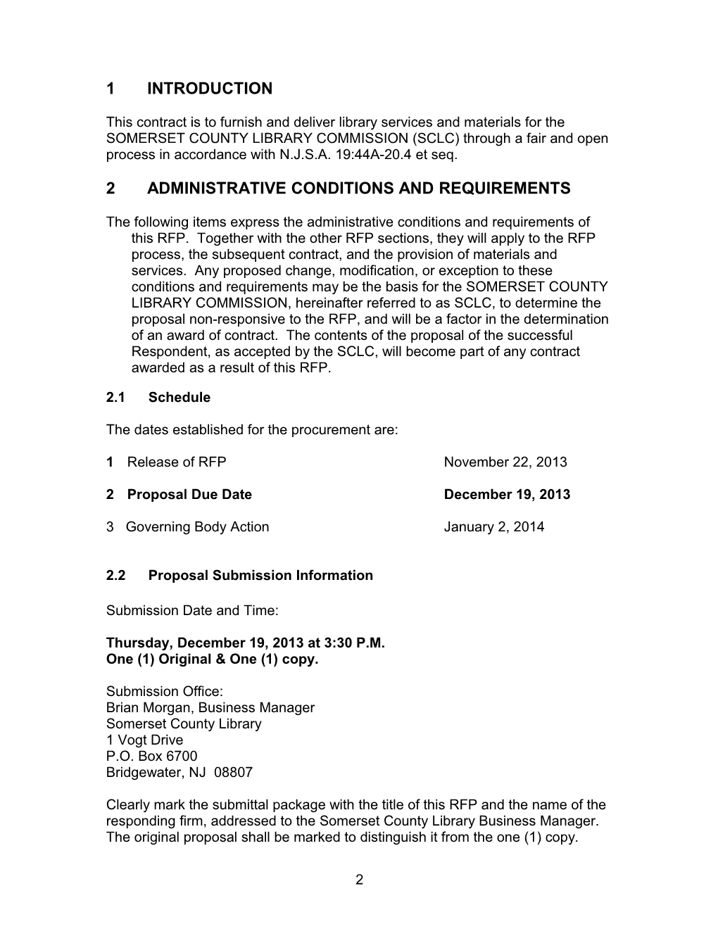 Notice of Rfp for Various Exempt Services In