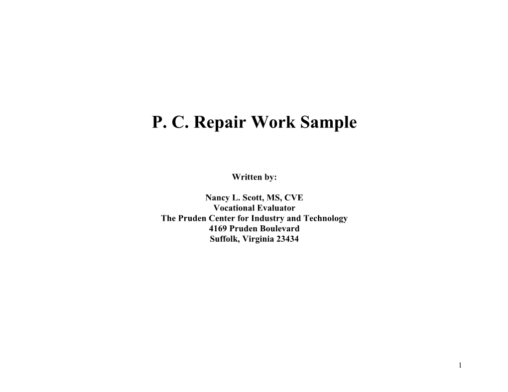 P. C. Repair Work Sample