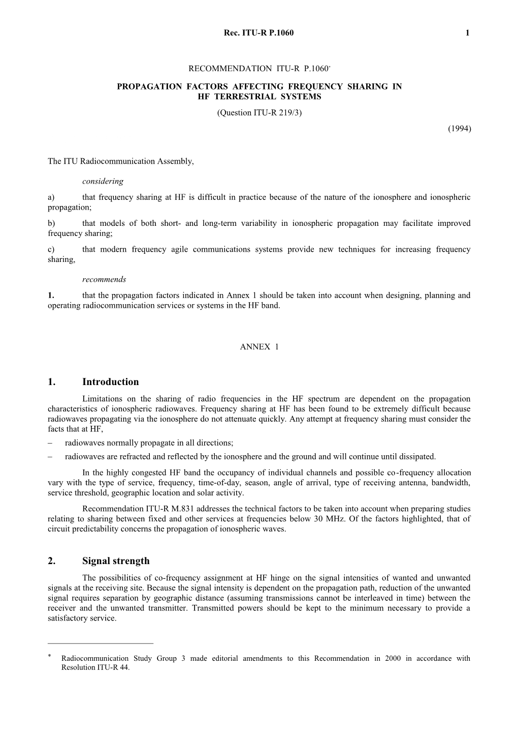 P.1060 - Propagation Factors Affecting Frequency Sharing in HF Terrestrial Systems