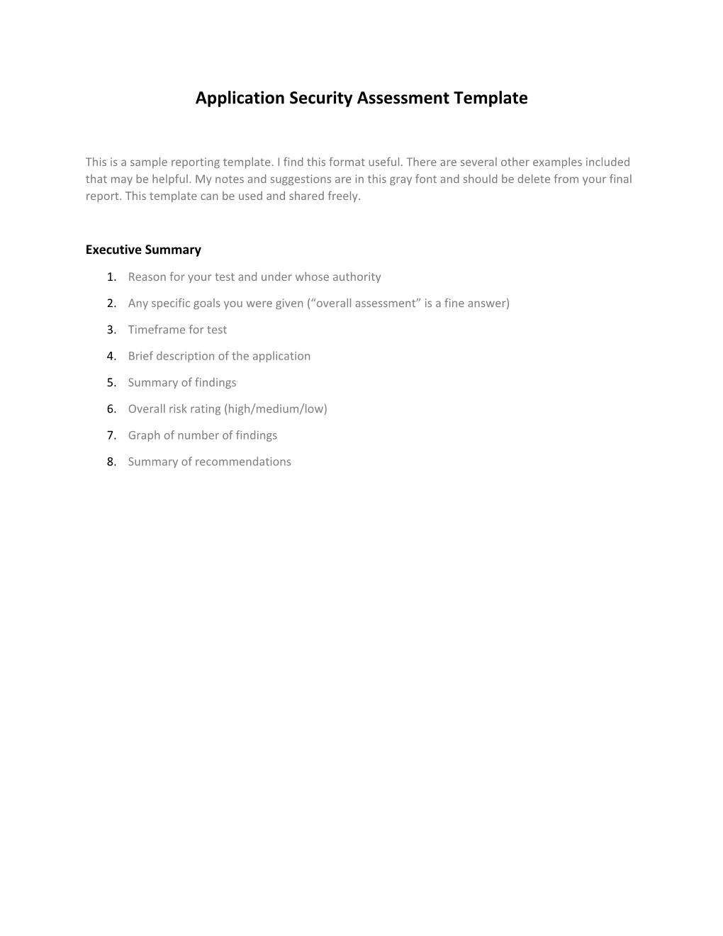 Application Security Assessment Template