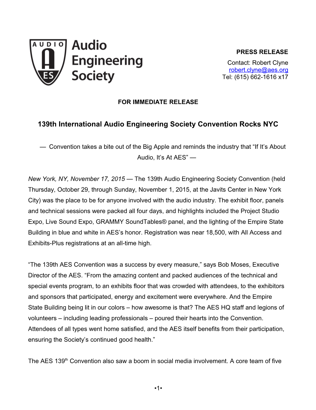 139Th International Audio Engineering Society Convention Rocks NYC