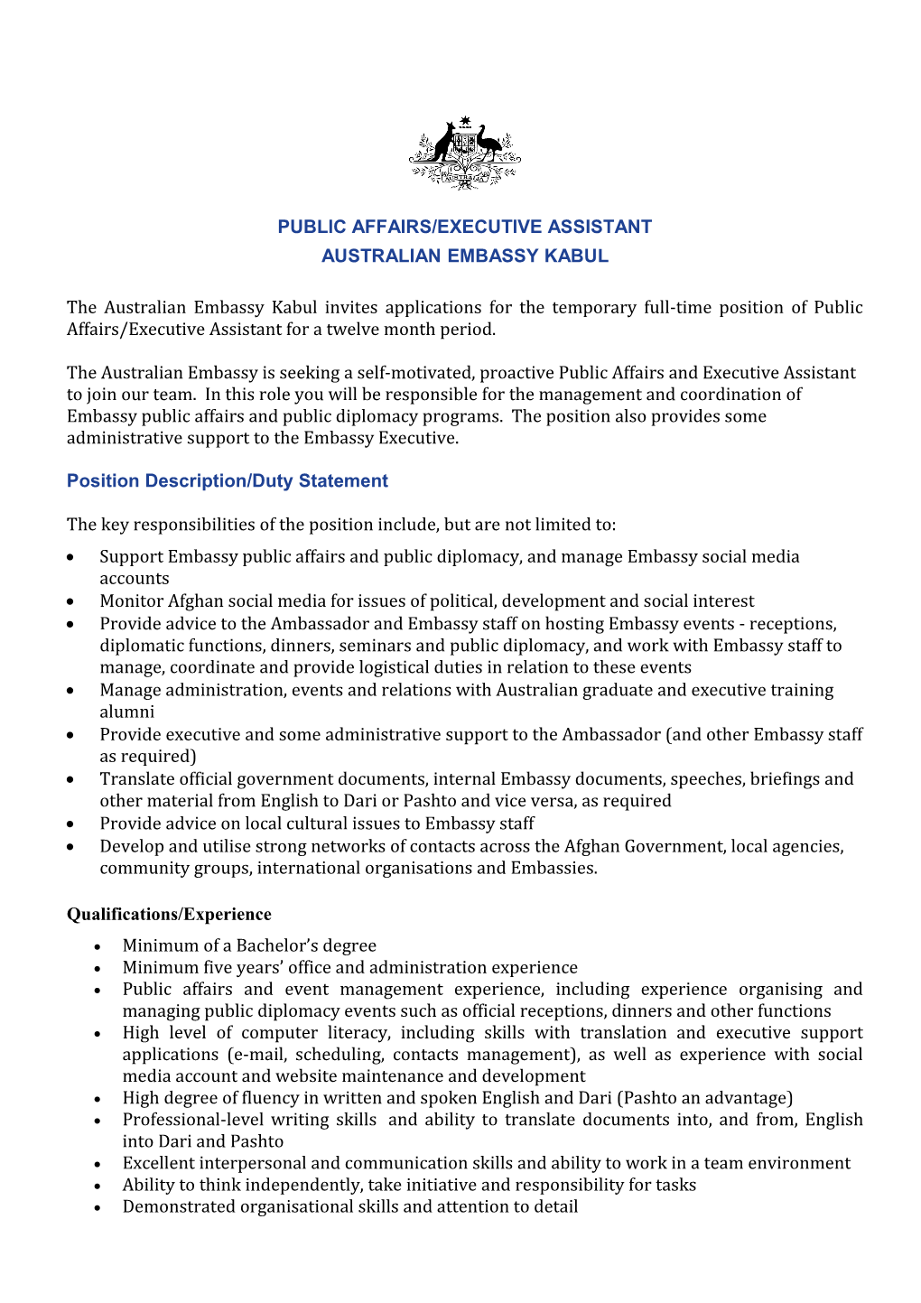 Public Affairs/Executive Assistant