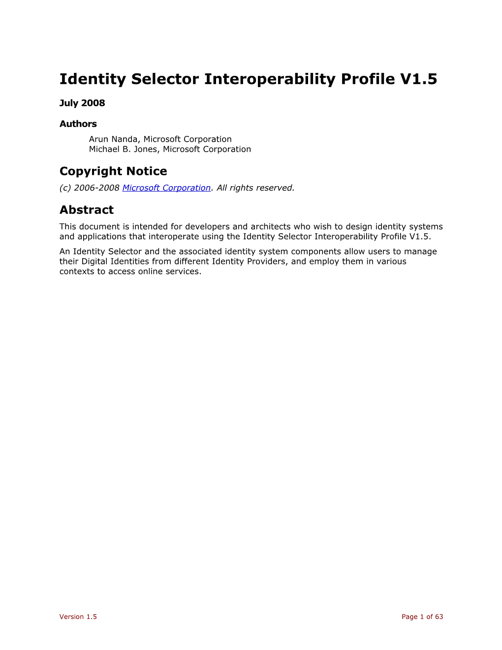 Identity Selector Interoperability Profile
